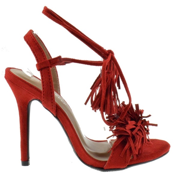 Fringe Tassel Lace Up Open Toe Heel